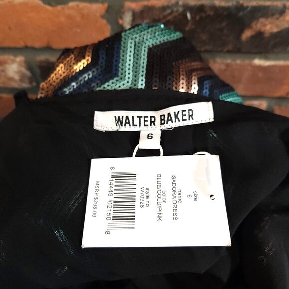 Walter Baker Isadora Sleeveless Sequin Chevron A-line Midi Dress Women's 6 NWT - Picture 9 of 9